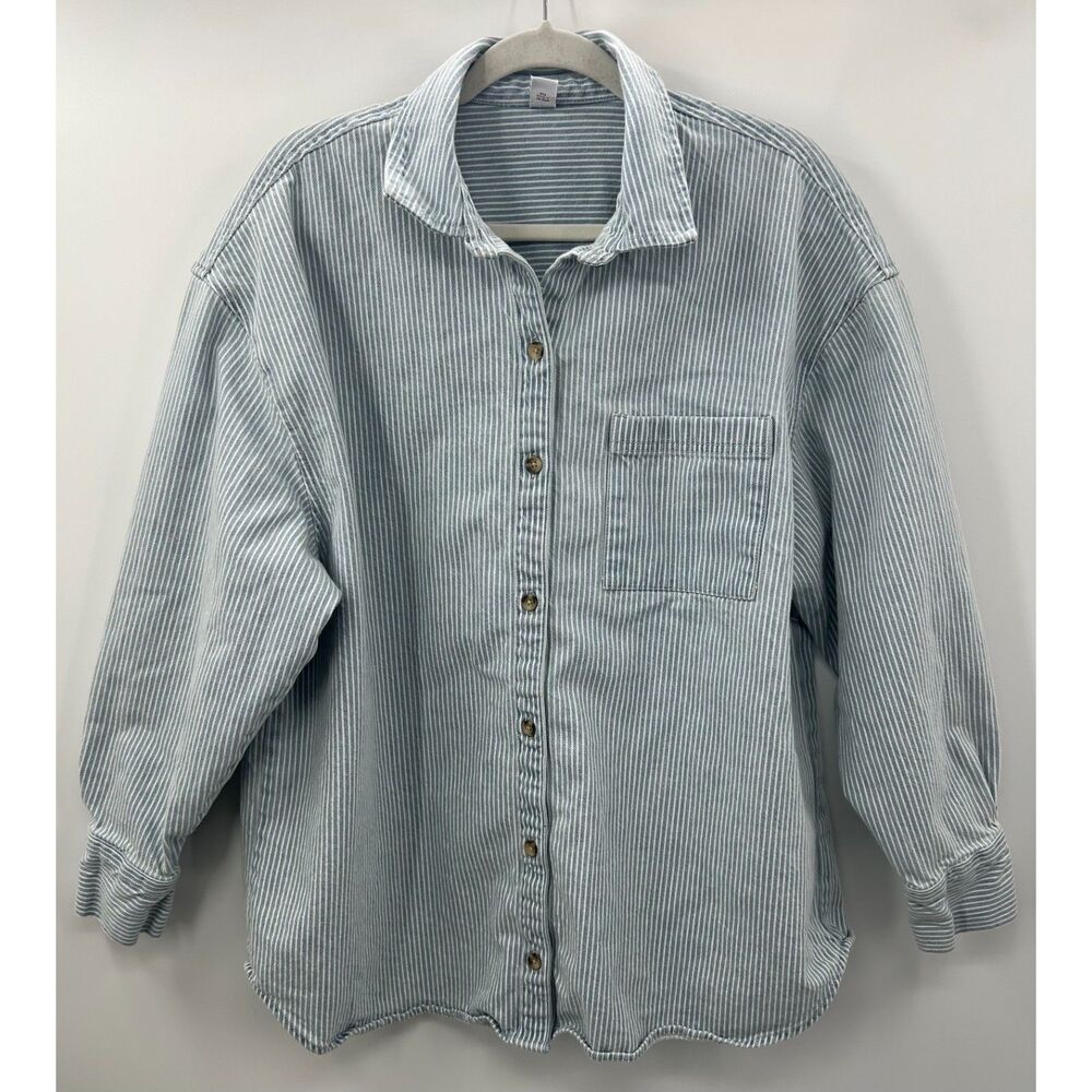 Old Navy Light Blue and White Striped Button-Down Shirt